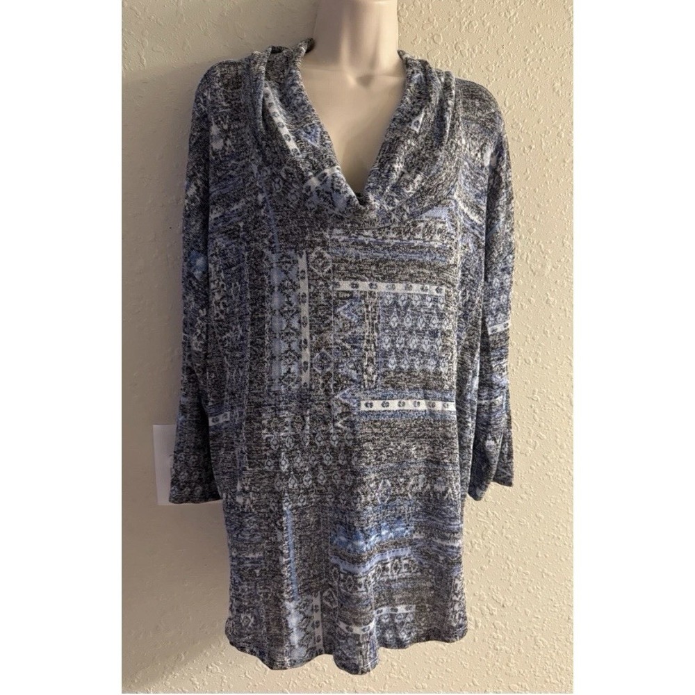 Absolutely Famous Women 3X Plus Cowl Neck Blouse Multicolor Blue Grey 884*10